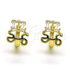 Oro Laminado Huggie Hoop, Gold Filled Style Teddy Bear Design, with White Cubic Zirconia, Polished, Golden Finish, 02.210.0789.10