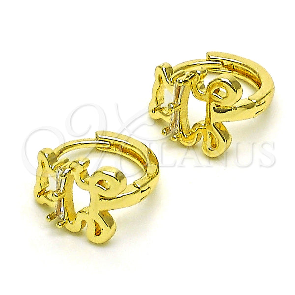 Gold Filled Hoop Earrings — Huggie Hoop Teddy Bear Design with White Cubic — alternate product view — SKU 149889 | Oro Laminado aretes de aro — Huggie Hoop Teddy Bear diseño with blanco Cubic — SKU 149889