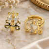 Oro Laminado Huggie Hoop, Gold Filled Style Teddy Bear Design, with White Cubic Zirconia, Polished, Golden Finish, 02.210.0789.10