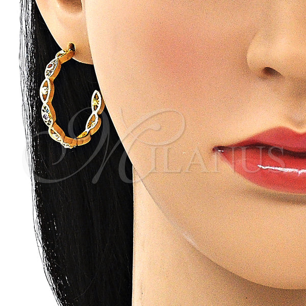 Gold Filled Hoop Earrings — Medium Hoop Evil Eye Design with Multicolor Micro — alternate product view — SKU 149890 | Oro Laminado aretes de aro — Medium Hoop Evil Eye diseño with Multicolor Micro — SKU 149890