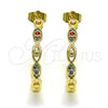 Oro Laminado Medium Hoop, Gold Filled Style Evil Eye Design, with Multicolor Micro Pave, Polished, Golden Finish, 02.210.0780.1.30