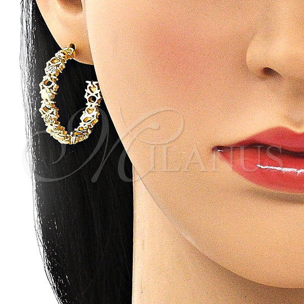 Gold Filled Hoop Earrings — Medium Hoop Little Girl Design with White Micro — alternate product view — SKU 149891 | Oro Laminado aretes de aro — Medium Hoop Little Girl diseño with blanco Micro — SKU 149891