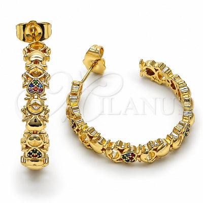 Oro Laminado Medium Hoop, Gold Filled Style Little Girl Design, with Multicolor Micro Pave, Polished, Golden Finish, 02.210.0790.1.30