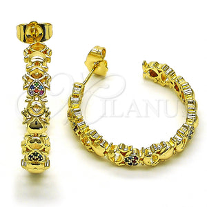 Gold Filled Hoop Earrings — Medium Hoop Little Girl Design with Multicolor Micro — main product view — SKU 149892 | Oro Laminado aretes de aro — Medium Hoop Little Girl diseño with Multicolor Micro — SKU 149892