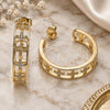 Oro Laminado Medium Hoop, Gold Filled Style Cross Design, with White Micro Pave, Polished, Golden Finish, 02.210.0791.30