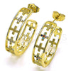 Oro Laminado Medium Hoop, Gold Filled Style Cross Design, with Multicolor Micro Pave, Polished, Golden Finish, 02.210.0791.1.30