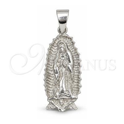 Sterling Silver Religious Pendant, Guadalupe Design, Polished, Silver Finish, 05.392.0068
