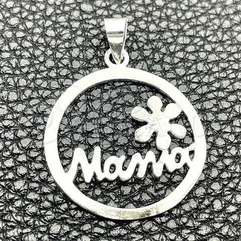 Sterling Silver Fancy Pendant, Mom Design, Polished, Silver Finish, 05.392.0073