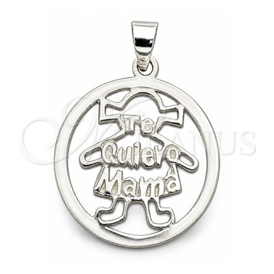 Sterling Silver Fancy Pendant, Little Girl and Mom Design, Polished, Silver Finish, 05.392.0074