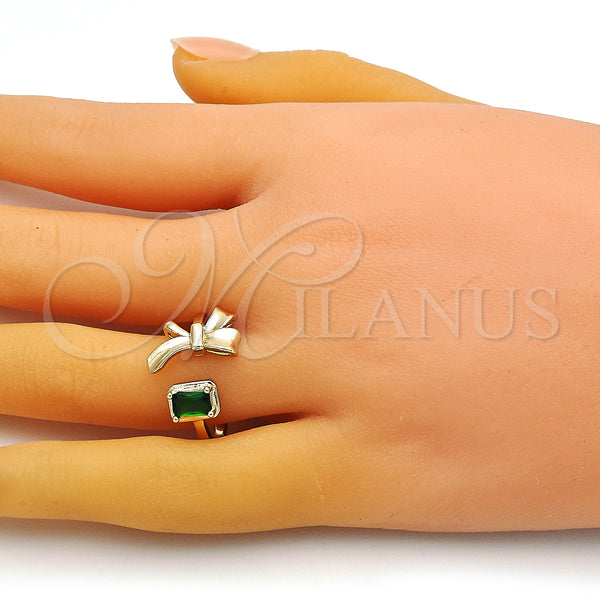 Gold Filled Ring — Multi Stone Ring Bow Design with Green Cubic — alternate product view — SKU 149914 | Oro Laminado anillo — Multi Stone Ring Bow diseño with Green Cubic — SKU 149914