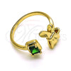 Oro Laminado Multi Stone Ring, Gold Filled Style Bow Design, with Green Cubic Zirconia, Polished, Golden Finish, 01.213.0035 (One size fits all)