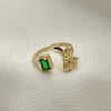 Oro Laminado Multi Stone Ring, Gold Filled Style Bow Design, with Green Cubic Zirconia, Polished, Golden Finish, 01.213.0035 (One size fits all)