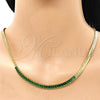 Oro Laminado Fancy Necklace, Gold Filled Style Baguette Design, with Green Cubic Zirconia, Polished, Golden Finish, 04.341.0097.8.13 (05 MM Thickness, 13 Inches Length)