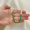 Oro Laminado Fancy Necklace, Gold Filled Style Baguette Design, with Green Cubic Zirconia, Polished, Golden Finish, 04.341.0097.8.13 (05 MM Thickness, 13 Inches Length)