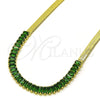 Oro Laminado Fancy Necklace, Gold Filled Style Baguette Design, with Green Cubic Zirconia, Polished, Golden Finish, 04.341.0097.8.13 (05 MM Thickness, 13 Inches Length)