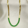 Oro Laminado Fancy Necklace, Gold Filled Style Baguette Design, with Green Cubic Zirconia, Polished, Golden Finish, 04.341.0097.8.13 (05 MM Thickness, 13 Inches Length)