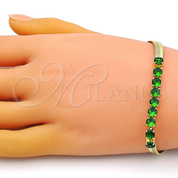 Gold Filled Bracelet — Fancy Bracelet Baguette Design with Green Cubic Zirconia — alternate product view — SKU 149919 | Oro Laminado brazalete — elegante Bracelet Baguette diseño with Green Cubic Zirconia — SKU 149919