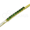 Oro Laminado Fancy Bracelet, Gold Filled Style Baguette Design, with Green Cubic Zirconia, Polished, Golden Finish, 03.341.0187.07 (05 MM Thickness, 7 Inches Length)