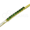 Oro Laminado Fancy Bracelet, Gold Filled Style Baguette Design, with Green Cubic Zirconia, Polished, Golden Finish, 03.341.0187.07 (05 MM Thickness, 7 Inches Length)