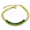 Oro Laminado Fancy Bracelet, Gold Filled Style Baguette Design, with Green Cubic Zirconia, Polished, Golden Finish, 03.341.0187.07 (05 MM Thickness, 7 Inches Length)