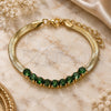 Oro Laminado Fancy Bracelet, Gold Filled Style Baguette Design, with Green Cubic Zirconia, Polished, Golden Finish, 03.341.0187.07 (05 MM Thickness, 7 Inches Length)