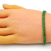 Oro Laminado Tennis Bracelet, Gold Filled Style Baguette Design, with Green Cubic Zirconia, Polished, Golden Finish, 03.341.0188.07 (06 MM Thickness, 7 Inches Length)
