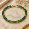 Oro Laminado Tennis Bracelet, Gold Filled Style Baguette Design, with Green Cubic Zirconia, Polished, Golden Finish, 03.341.0188.07 (06 MM Thickness, 7 Inches Length)
