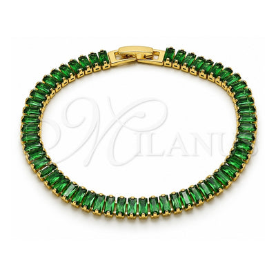 Oro Laminado Tennis Bracelet, Gold Filled Style Baguette Design, with Green Cubic Zirconia, Polished, Golden Finish, 03.341.0188.07 (06 MM Thickness, 7 Inches Length)