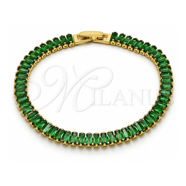 Oro Laminado Tennis Bracelet, Gold Filled Style Baguette Design, with Green Cubic Zirconia, Polished, Golden Finish, 03.341.0188.07 (06 MM Thickness, 7 Inches Length)