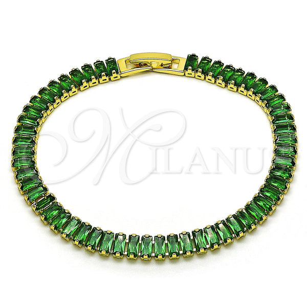 Oro Laminado Tennis Bracelet, Gold Filled Style Baguette Design, with Green Cubic Zirconia, Polished, Golden Finish, 03.341.0188.07 (06 MM Thickness, 7 Inches Length)