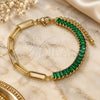 Oro Laminado Fancy Bracelet, Gold Filled Style Paperclip and Baguette Design, with Green Cubic Zirconia, Polished, Golden Finish, 03.341.0169.4.07 (05 MM Thickness, 7 Inches Length)