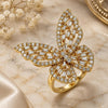 Oro Laminado Multi Stone Ring, Gold Filled Style Butterfly Design, with White Cubic Zirconia, Polished, Golden Finish, 01.283.0030.09 (Size 9)