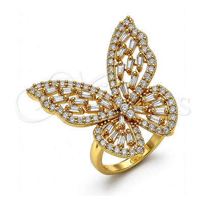 Oro Laminado Multi Stone Ring, Gold Filled Style Butterfly Design, with White Cubic Zirconia, Polished, Golden Finish, 01.283.0030.09 (Size 9)