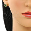 Oro Laminado Stud Earring, Gold Filled Style with Green Cubic Zirconia and White Micro Pave, Polished, Golden Finish, 02.342.0200