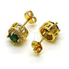 Oro Laminado Stud Earring, Gold Filled Style Cluster and Greek Key Design, with Green Cubic Zirconia and White Micro Pave, Polished, Golden Finish, 02.342.0200