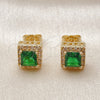 Oro Laminado Stud Earring, Gold Filled Style with Green Cubic Zirconia and White Micro Pave, Polished, Golden Finish, 02.342.0201
