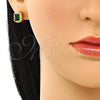 Oro Laminado Stud Earring, Gold Filled Style with Green Cubic Zirconia and White Micro Pave, Polished, Golden Finish, 02.342.0209