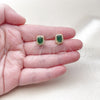Oro Laminado Stud Earring, Gold Filled Style with Green Cubic Zirconia and White Micro Pave, Polished, Golden Finish, 02.342.0209