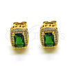 Oro Laminado Stud Earring, Gold Filled Style with Green Cubic Zirconia and White Micro Pave, Polished, Golden Finish, 02.342.0209