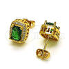 Oro Laminado Stud Earring, Gold Filled Style with Green Cubic Zirconia and White Micro Pave, Polished, Golden Finish, 02.342.0209