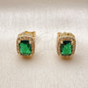 Oro Laminado Stud Earring, Gold Filled Style with Green Cubic Zirconia and White Micro Pave, Polished, Golden Finish, 02.342.0209