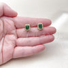 Oro Laminado Stud Earring, Gold Filled Style Cluster Design, with Green Cubic Zirconia and White Micro Pave, Polished, Golden Finish, 02.342.0209