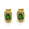 Oro Laminado Stud Earring, Gold Filled Style Cluster Design, with Green Cubic Zirconia and White Micro Pave, Polished, Golden Finish, 02.342.0209