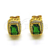 Oro Laminado Stud Earring, Gold Filled Style Cluster Design, with Green Cubic Zirconia and White Micro Pave, Polished, Golden Finish, 02.342.0209