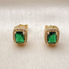 Oro Laminado Stud Earring, Gold Filled Style Cluster Design, with Green Cubic Zirconia and White Micro Pave, Polished, Golden Finish, 02.342.0209