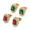 Oro Laminado Stud Earring, Gold Filled Style Cluster Design, with Green Cubic Zirconia and White Micro Pave, Polished, Golden Finish, 02.342.0209