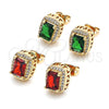 Oro Laminado Stud Earring, Gold Filled Style Cluster Design, with Green Cubic Zirconia and White Micro Pave, Polished, Golden Finish, 02.342.0209