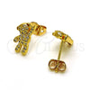 Oro Laminado Stud Earring, Gold Filled Style Teddy Bear Design, with White Micro Pave, Polished, Golden Finish, 02.342.0211