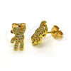 Oro Laminado Stud Earring, Gold Filled Style Teddy Bear Design, with White Micro Pave, Polished, Golden Finish, 02.342.0211