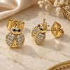 Oro Laminado Stud Earring, Gold Filled Style Ladybug Design, with White and Black Micro Pave, Polished, Golden Finish, 02.310.0095